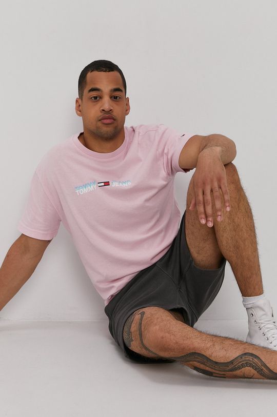 różowy Tommy Jeans T-shirt Męski