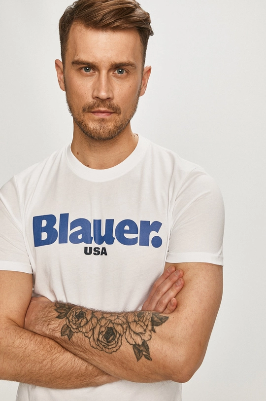 biały Blauer - T-shirt Męski