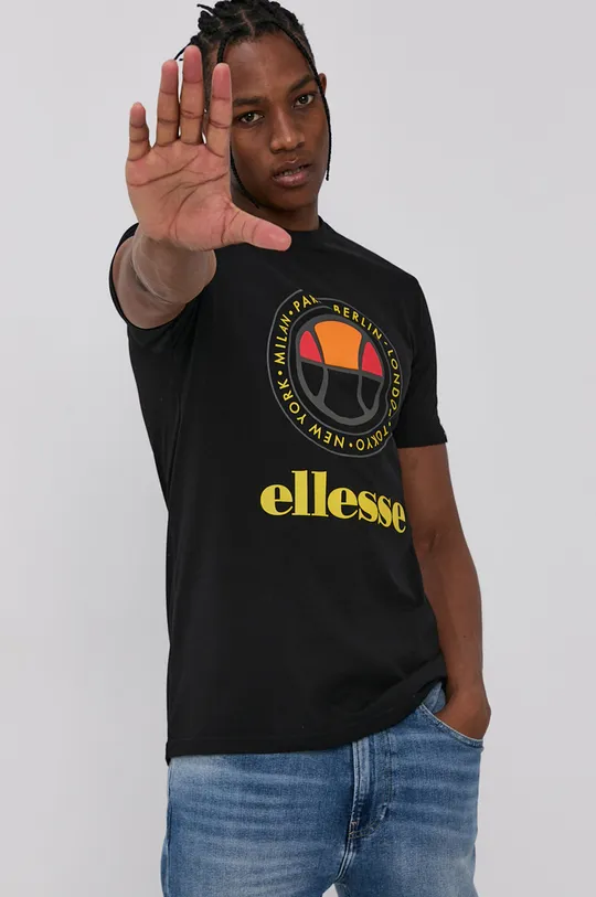 czarny Ellesse T-shirt bawełniany Męski