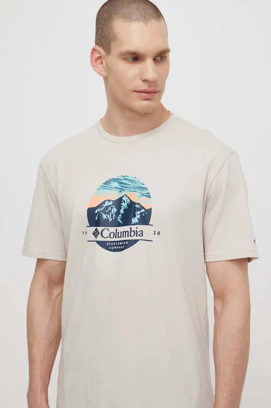 бежевый Хлопковая футболка Columbia Path Lake Мужской