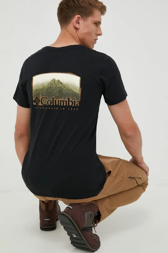 μαύρο Βαμβακερό μπλουζάκι Columbia Rapid Ridge Back Graphic Ανδρικά