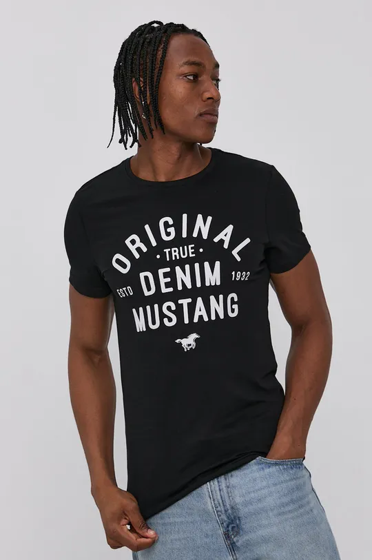 czarny Mustang T-shirt bawełniany Męski
