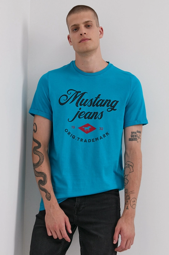 niebieski Mustang T-shirt bawełniany Męski