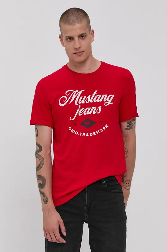 czerwony Mustang T-shirt bawełniany Męski
