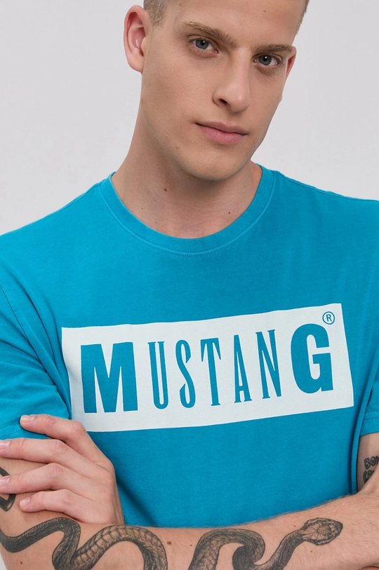 niebieski Mustang T-shirt bawełniany