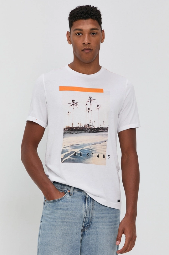 biały Mustang T-shirt bawełniany