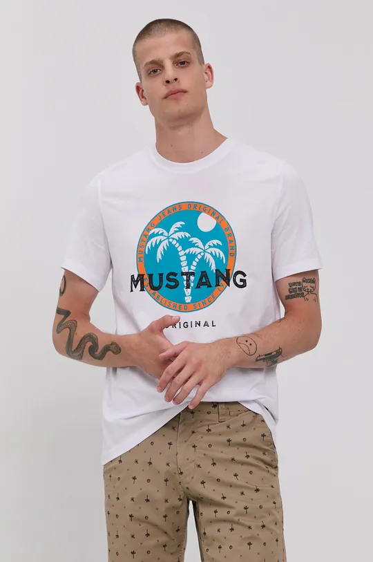 biela Bavlnené tričko Mustang Pánsky