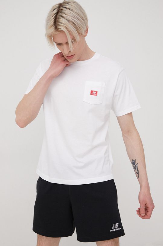 New Balance t-shirt bawełniany MT01567WT biały