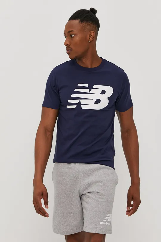 granatowy New Balance T-shirt MT03919PGM