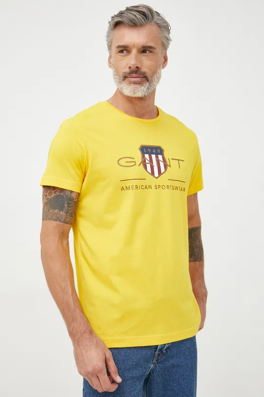 žltá Bavlnené tričko Gant Pánsky