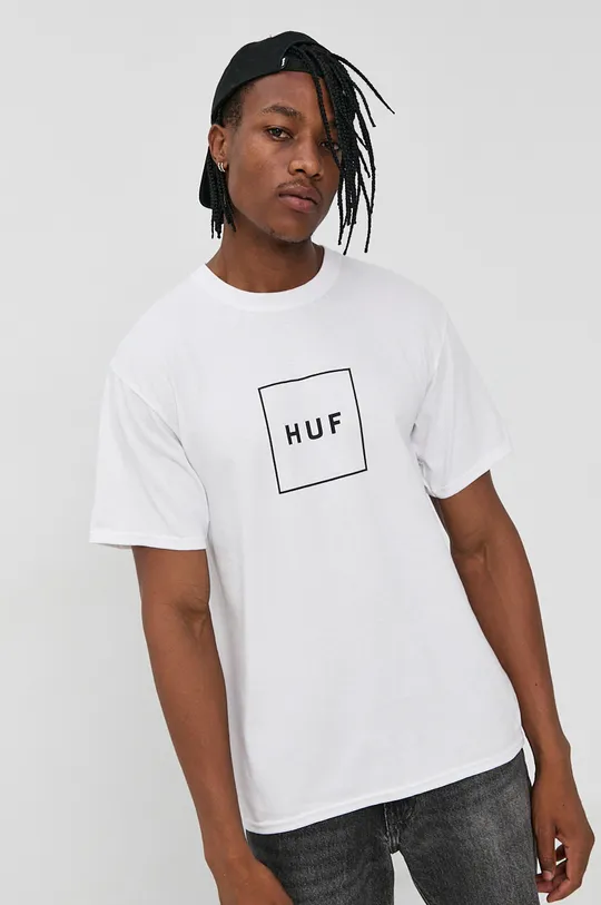 biały HUF T-shirt bawełniany