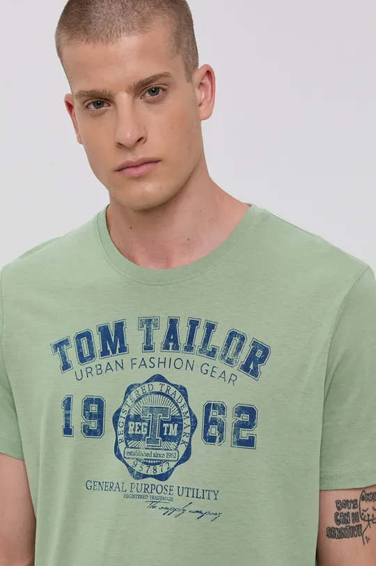 зелёный Хлопковая футболка Tom Tailor