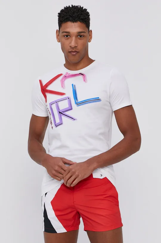 biały Karl Lagerfeld T-shirt KL21MTS02 Męski