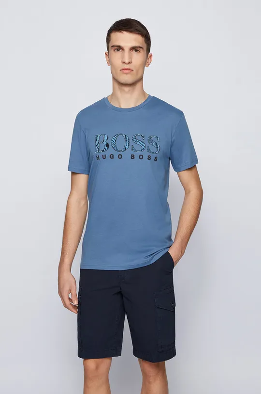 niebieski Boss T-shirt Casual 50450906 Męski