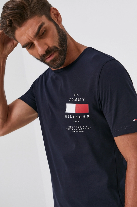 tmavomodrá Bavlnené tričko Tommy Hilfiger Pánsky