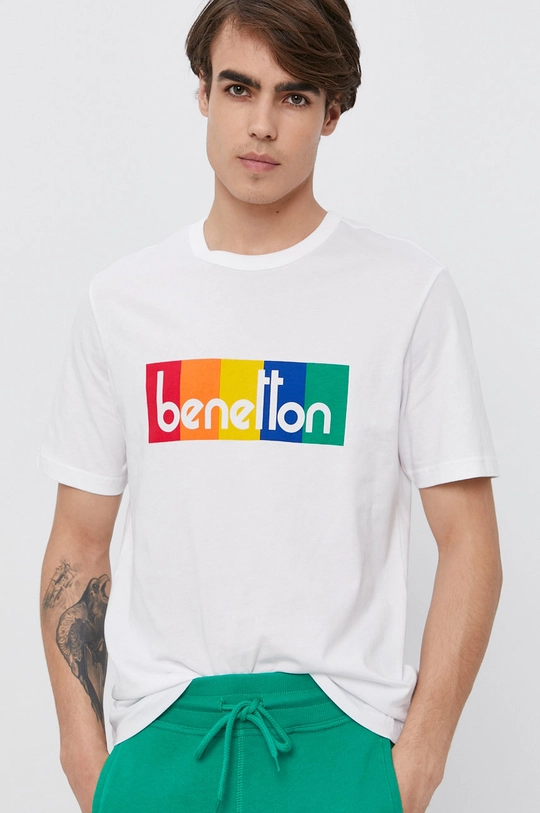 biały United Colors of Benetton T-shirt bawełniany Męski