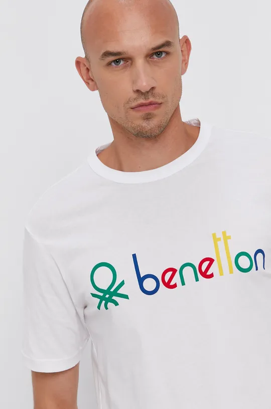 biały United Colors of Benetton T-shirt bawełniany Męski