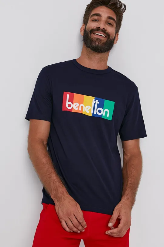 granatowy United Colors of Benetton T-shirt bawełniany Męski