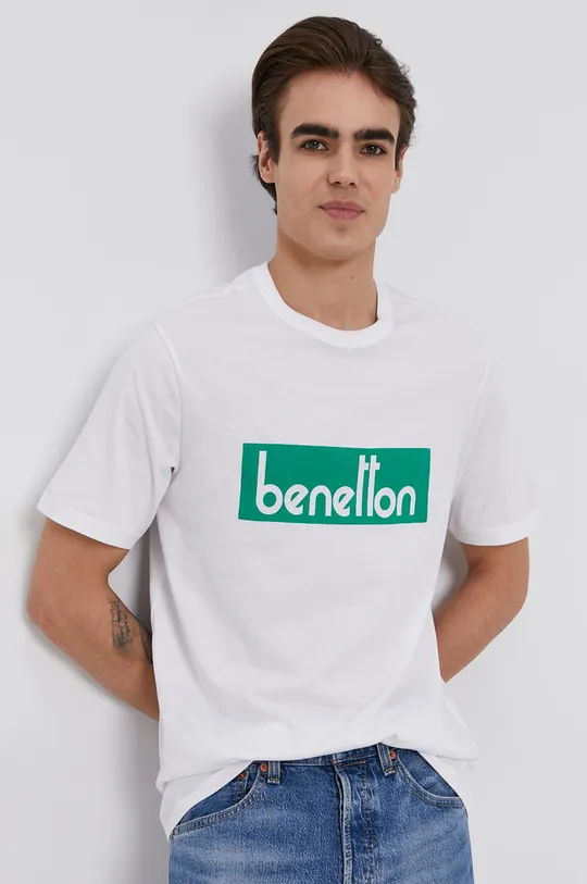 biela Bavlnené tričko United Colors of Benetton Pánsky