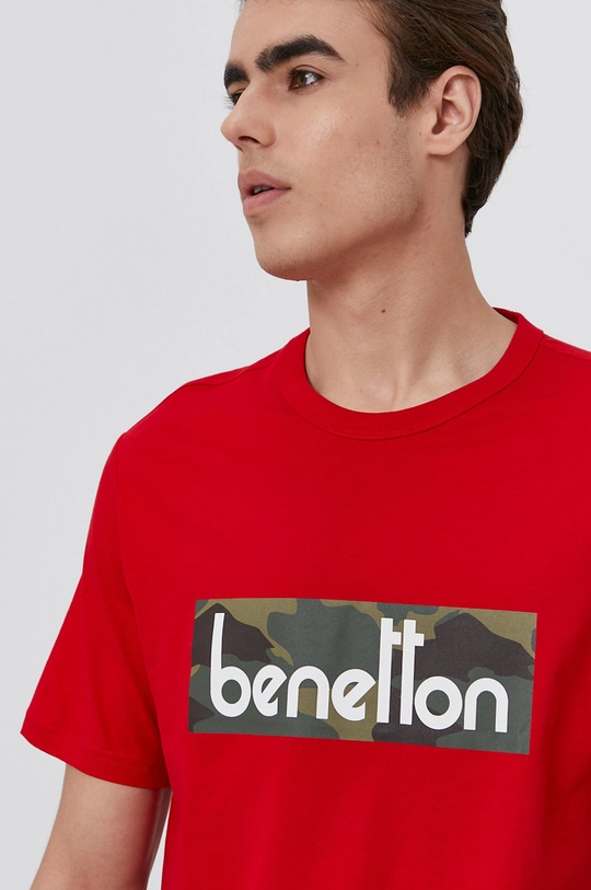 czerwony United Colors of Benetton T-shirt bawełniany