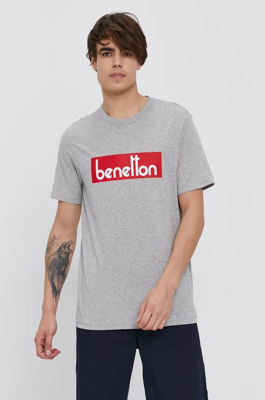 szary United Colors of Benetton T-shirt bawełniany Męski
