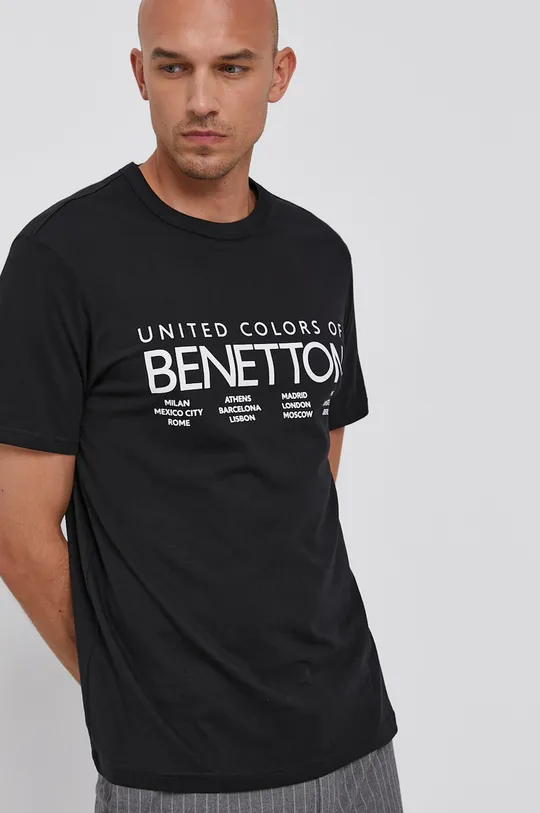 čierna Bavlnené tričko United Colors of Benetton Pánsky