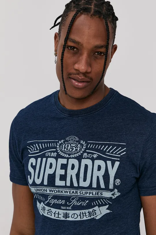 granatowy Superdry T-shirt bawełniany Męski
