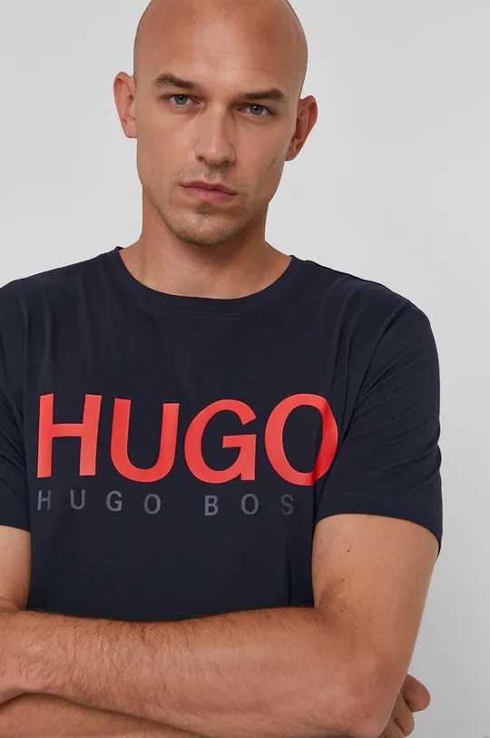 tmavomodrá Bavlnené tričko Hugo