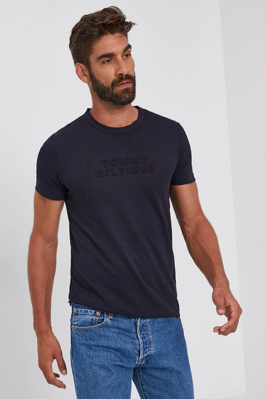 granatowy Tommy Hilfiger T-shirt bawełniany