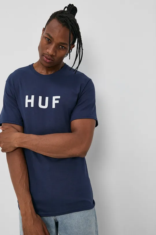 granatowy HUF T-shirt bawełniany