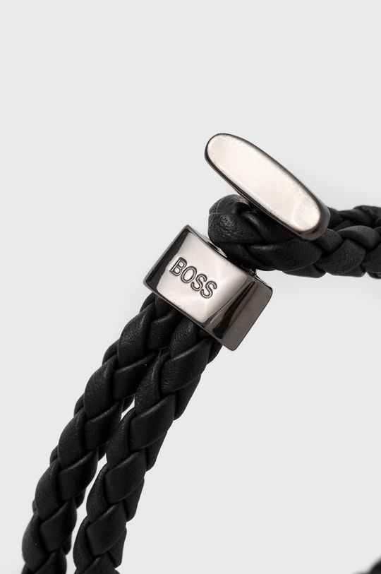 Boss - Кожаный браслет чёрный