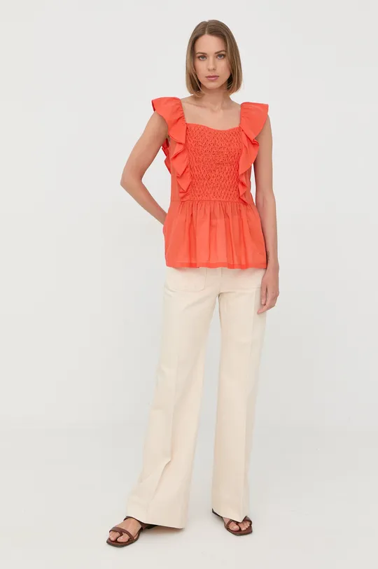 Хлопковая блузка Marella оранжевый