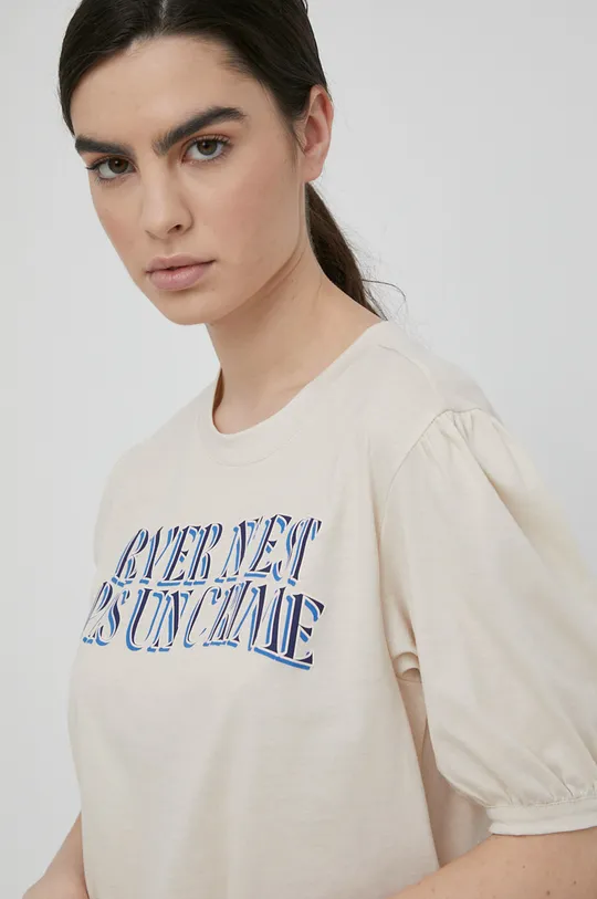 beżowy Sisley t-shirt bawełniany