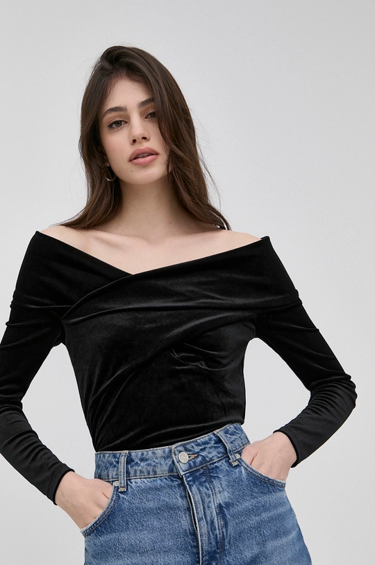 AllSaints bluzka DELTA VELVET TOP czarny