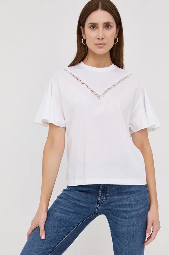 biały Karl Lagerfeld t-shirt bawełniany 221W1701 Damski