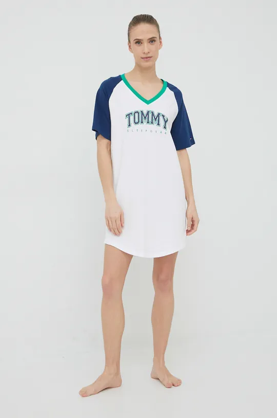 Βαμβακερή πιτζάμα μπλουζάκι Tommy Hilfiger λευκό