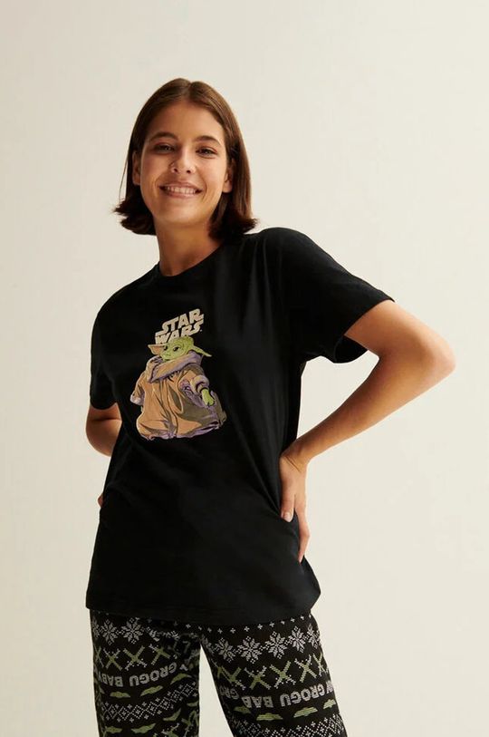 czarny Undiz t-shirt piżamowy bawełniany Damski