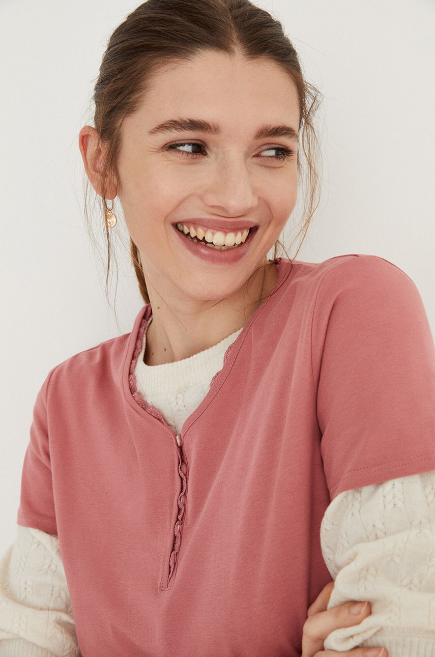 roz rosu Women'secret tricou de pijama din bumbac