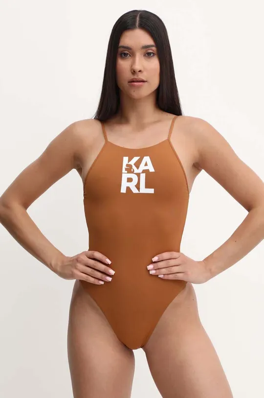 Суцільний купальник Karl Lagerfeld коричневий