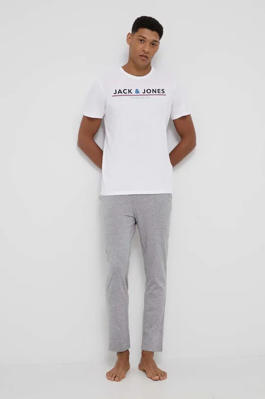 λευκό Βαμβακερή πιτζάμα μπλουζάκι Jack & Jones Ανδρικά