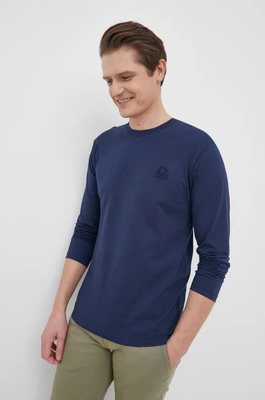 σκούρο μπλε United Colors of Benetton - Βαμβακερό πουκάμισο με μακριά μανίκια Ανδρικά