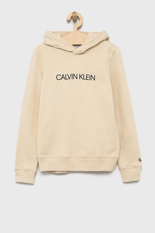 piaskowy Calvin Klein Jeans Bluza bawełniana dziecięca IU0IU00163.PPYY Chłopięcy