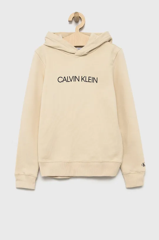 бежевый Детская хлопковая кофта Calvin Klein Jeans Для мальчиков