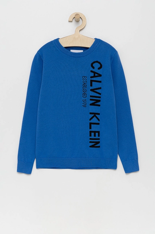 modrá Detský bavlnený sveter Calvin Klein Jeans Chlapčenský