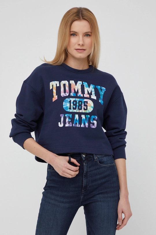 mornarsko modra Tommy Jeans bombažni pulover Ženski