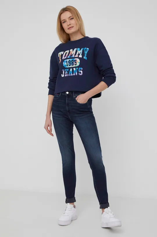 Tommy Jeans pamut melegítőfelső sötétkék