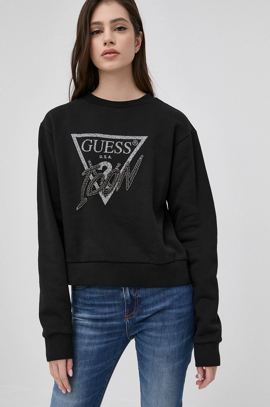 μαύρο Βαμβακερή μπλούζα Guess Γυναικεία