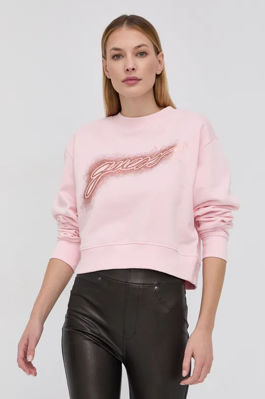 ροζ Βαμβακερή μπλούζα Guess Γυναικεία
