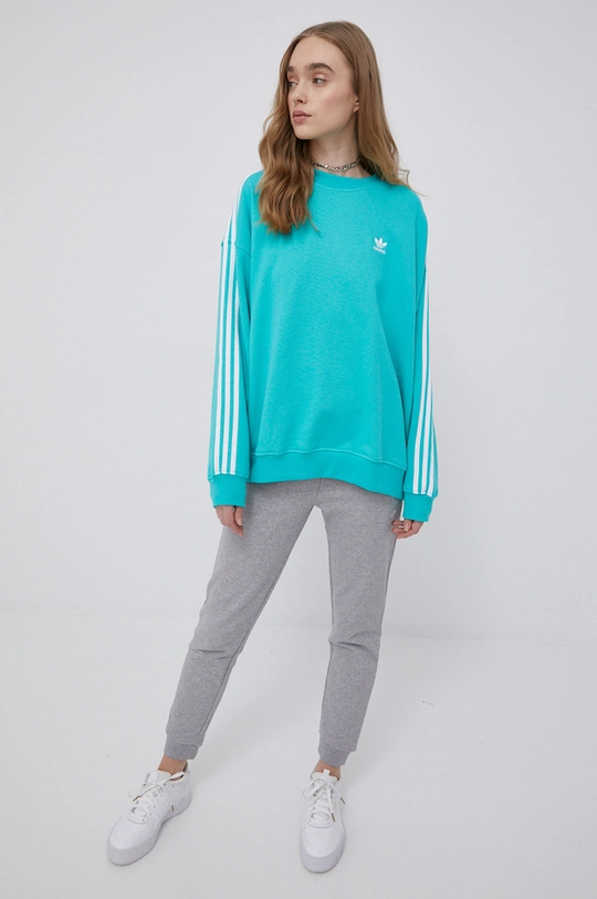 Βαμβακερή μπλούζα adidas Originals Adicolor τιρκουάζ