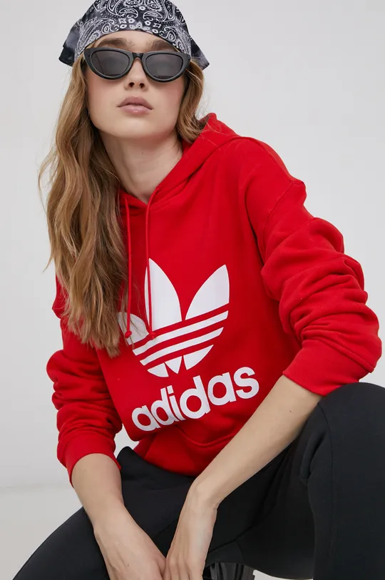 czerwony adidas Originals - Bluza bawełniana Adicolor HE6953 Damski
